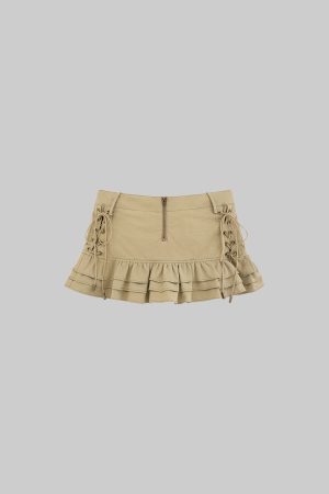 DreamyNerd Ruffle Hem Lace-Up Mini Skirt