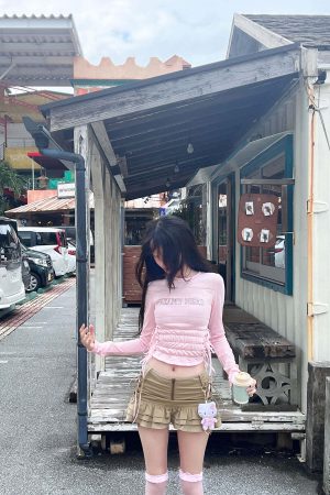 DreamyNerd Ruffle Hem Lace-Up Mini Skirt