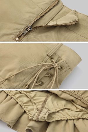 DreamyNerd Ruffle Hem Lace-Up Mini Skirt