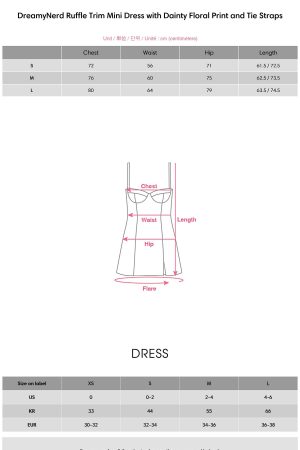 DreamyNerd Ruffle Trim Mini Dress with Dainty Floral Print and Tie Straps