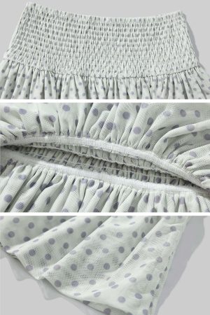DreamyNerd Ruffled Dot Mesh Mini Skirt