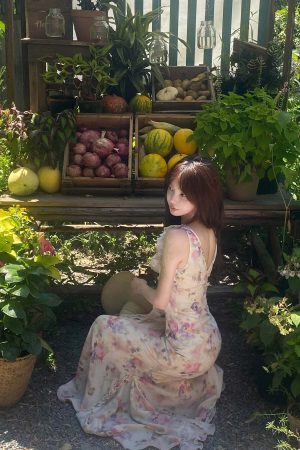 DreamyNerd Ruffled Floral Chiffon Maxi Dress with Sweetheart Neckline and Flowy Hem