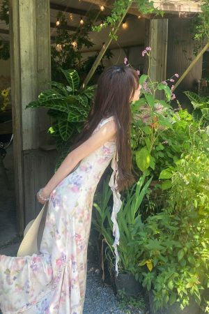 DreamyNerd Ruffled Floral Chiffon Maxi Dress with Sweetheart Neckline and Flowy Hem