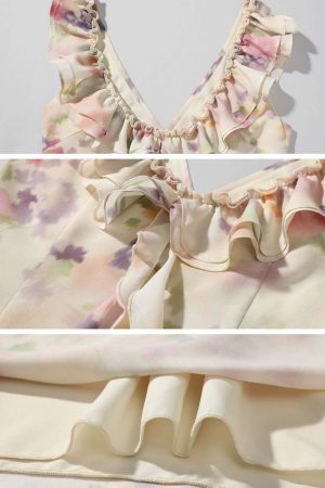 DreamyNerd Ruffled Floral Chiffon Maxi Dress with Sweetheart Neckline and Flowy Hem