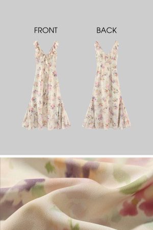 DreamyNerd Ruffled Floral Chiffon Maxi Dress with Sweetheart Neckline and Flowy Hem