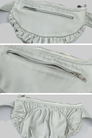 DreamyNerd Ruffled Satin Wide-Leg Pants with Detachable Mini Pouch