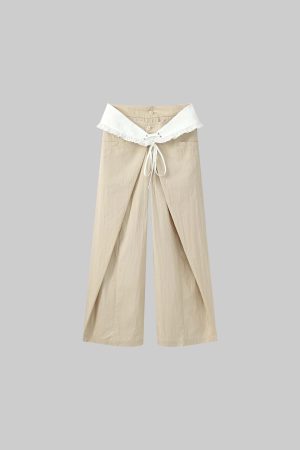 DreamyNerd Statement Ruffle-Waist Wide-Leg Layered Pants