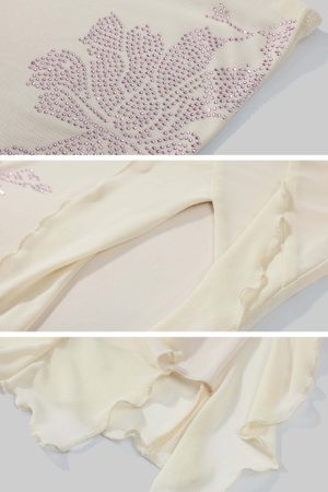 DreamyNerd Strapless Mesh Maxi Dress with Floral Embellishment