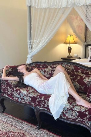 DreamyNerd Strapless Mesh Maxi Dress with Floral Embellishment