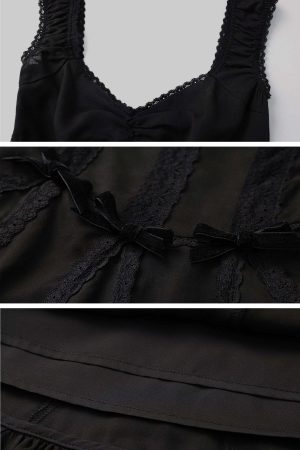 DreamyNerd Velvet Bow Lace Mini Dress