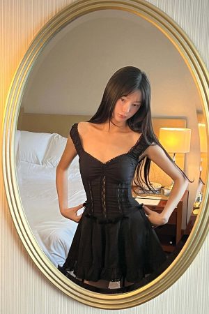 DreamyNerd Velvet Bow Lace Mini Dress