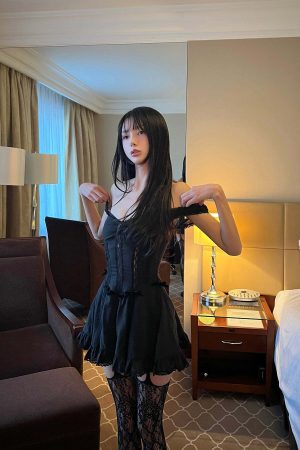 DreamyNerd Velvet Bow Lace Mini Dress