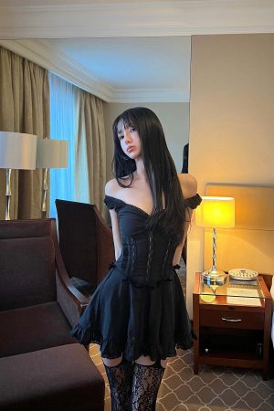 DreamyNerd Velvet Bow Lace Mini Dress