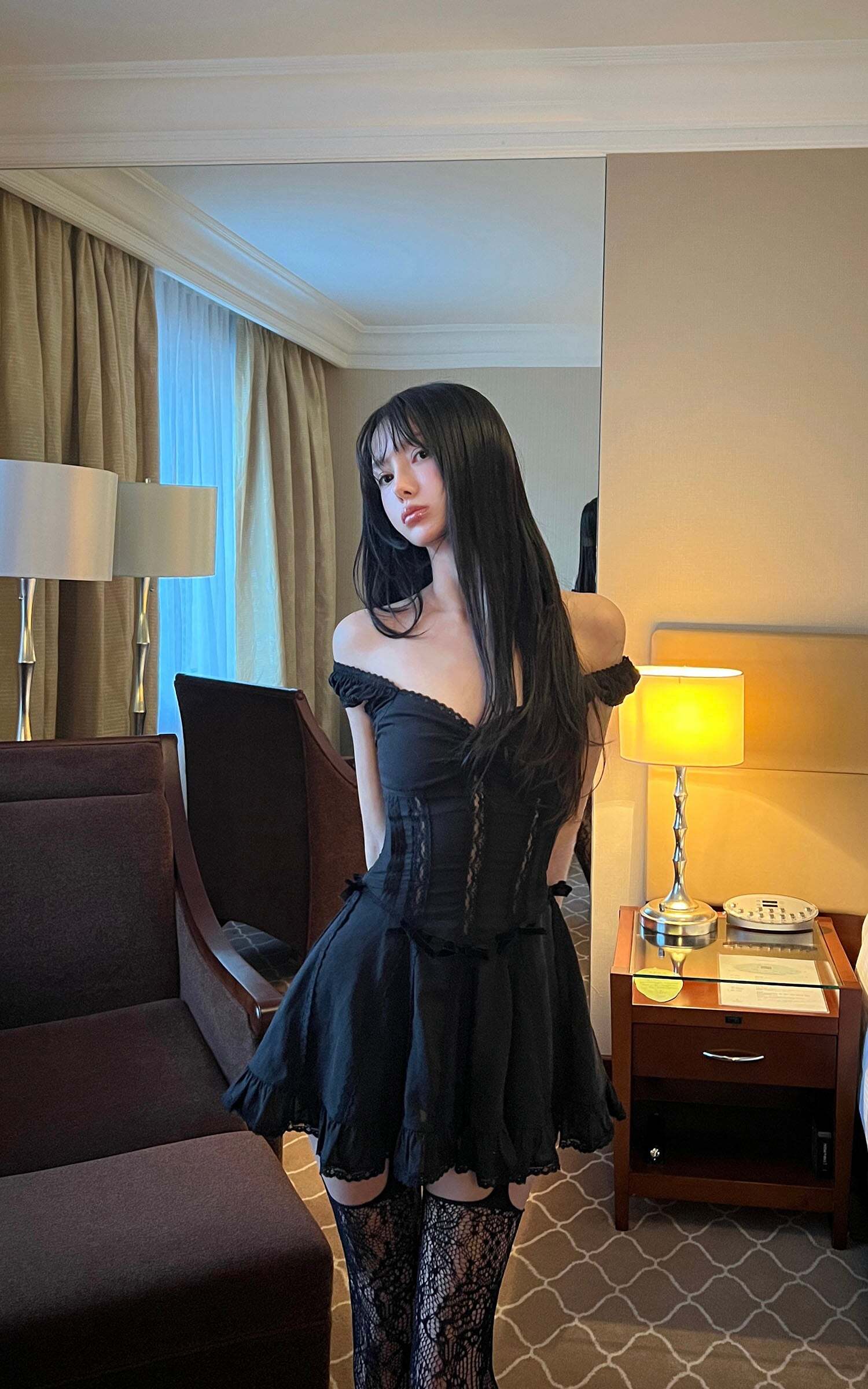 DreamyNerd Velvet Bow Lace Mini Dress DreamyNerd Velvet Bow Lace Mini Dress