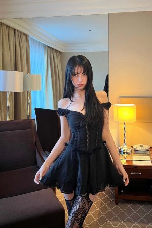 DreamyNerd Velvet Bow Lace Mini Dress