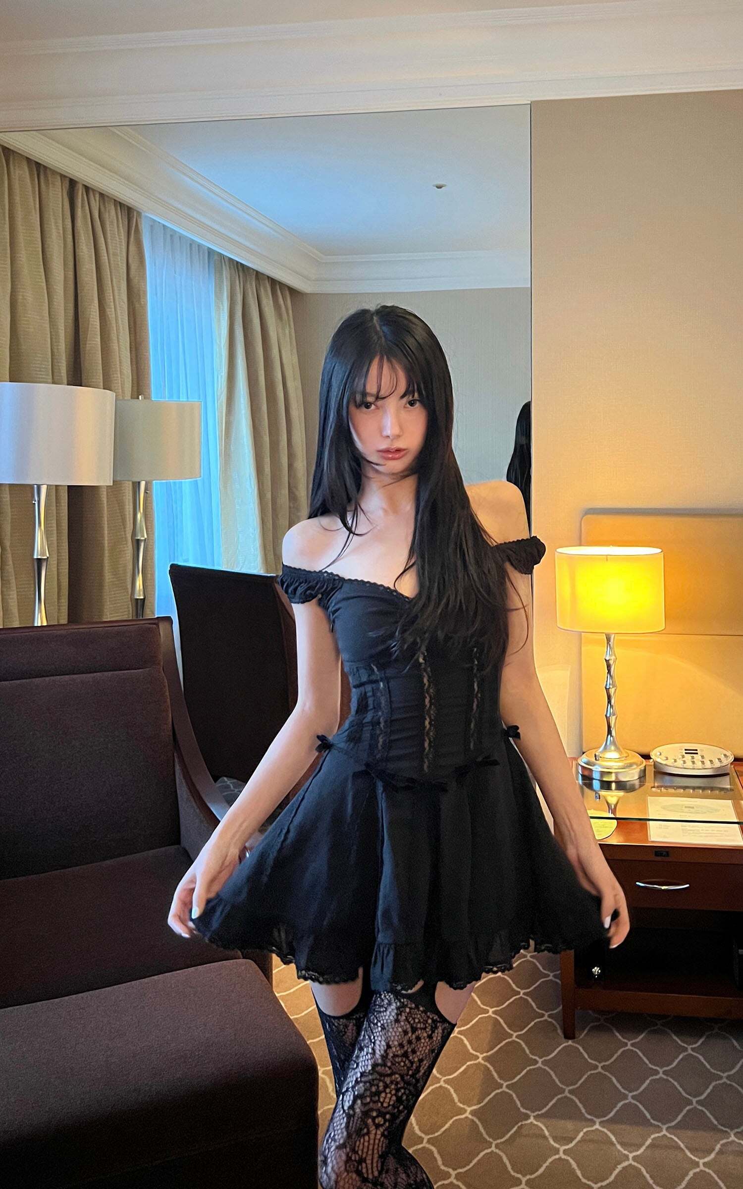 DreamyNerd Velvet Bow Lace Mini Dress DreamyNerd Velvet Bow Lace Mini Dress