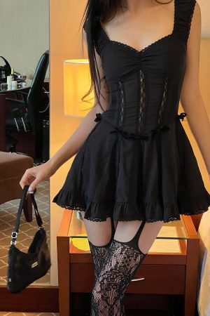 DreamyNerd Velvet Bow Lace Mini Dress