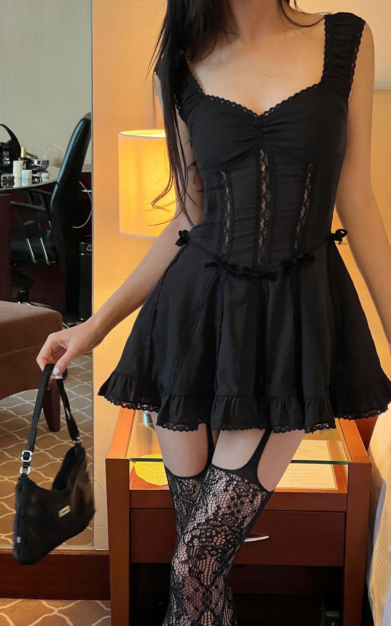 DreamyNerd Velvet Bow Lace Mini Dress DreamyNerd Velvet Bow Lace Mini Dress