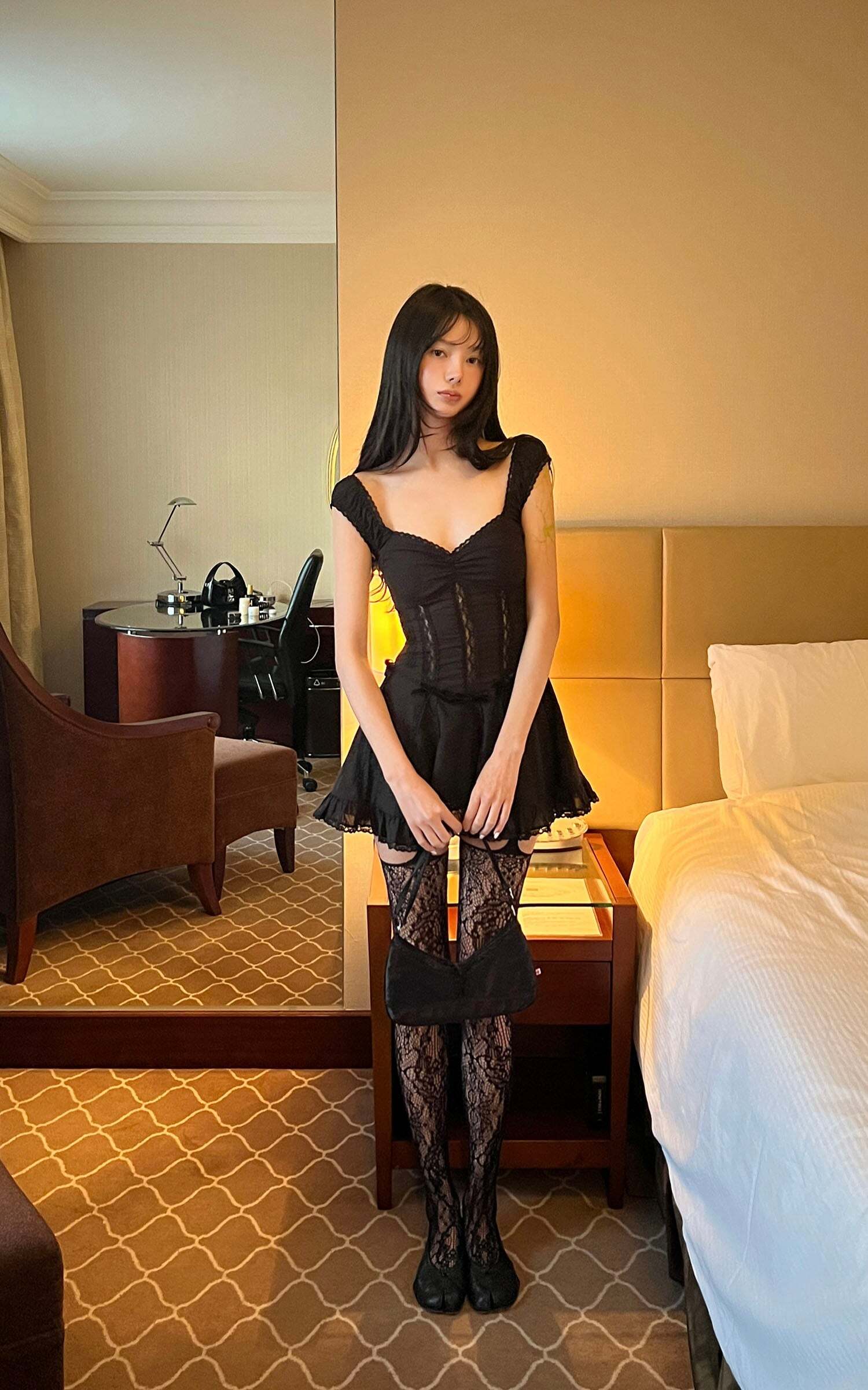 DreamyNerd Velvet Bow Lace Mini Dress DreamyNerd Velvet Bow Lace Mini Dress