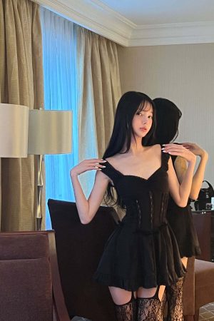 DreamyNerd Velvet Bow Lace Mini Dress