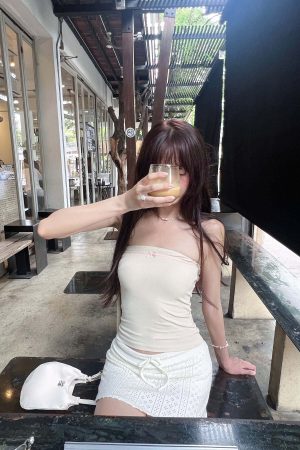 DreamyNerd Velvet Ribbon Trim Tube Top