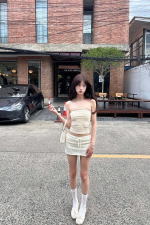 DreamyNerd Velvet Ribbon Trim Tube Top