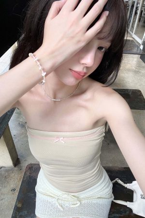 DreamyNerd Velvet Ribbon Trim Tube Top