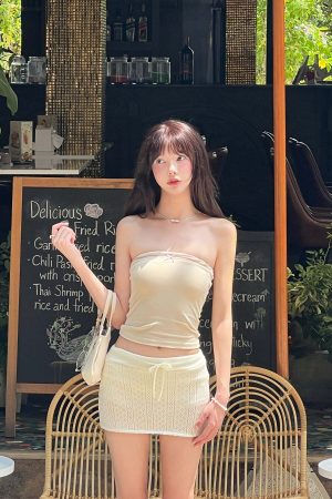 DreamyNerd Velvet Ribbon Trim Tube Top