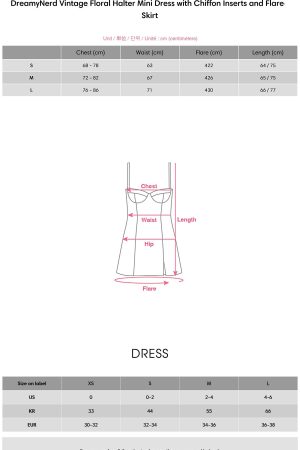 DreamyNerd Vintage Floral Halter Mini Dress with Chiffon Inserts and Flared Skirt