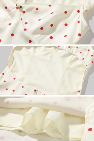 DreamyNerd Vintage Polka Dot Midi Dress with Open Back and Puff Sleeves