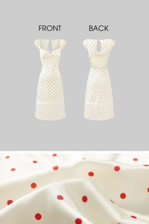 DreamyNerd Vintage Polka Dot Midi Dress with Open Back and Puff Sleeves