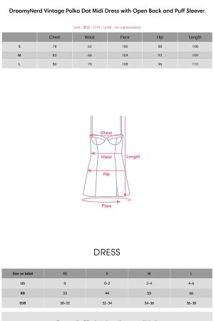 DreamyNerd Vintage Polka Dot Midi Dress with Open Back and Puff Sleeves