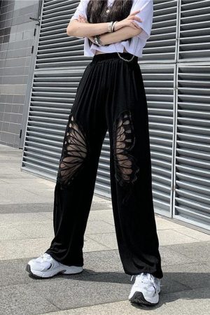 Elasticated Waist Butterfly Cut-Out Pants