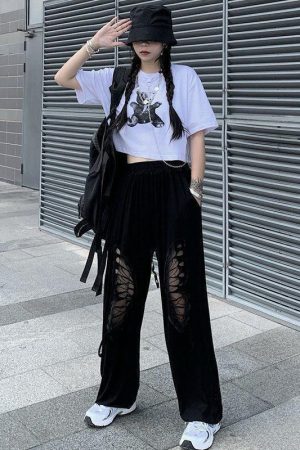 Elasticated Waist Butterfly Cut-Out Pants