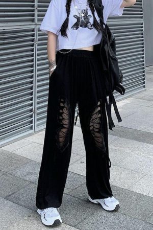 Elasticated Waist Butterfly Cut-Out Pants