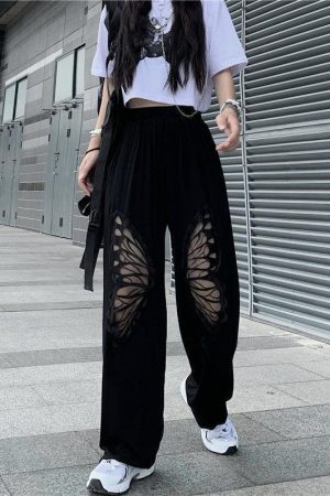 Elasticated Waist Butterfly Cut-Out Pants
