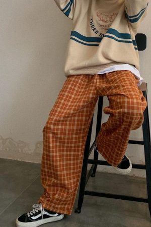 Elasticated Waist Checkered Sweatpants