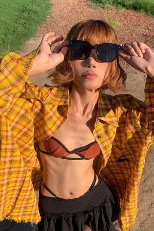 Embroidered Tasseled Plaid Shirt