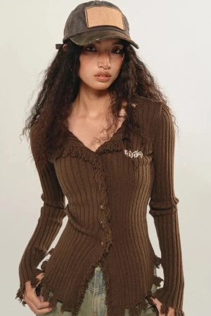 Fairy Grunge Corduroy Distressed Cardigan