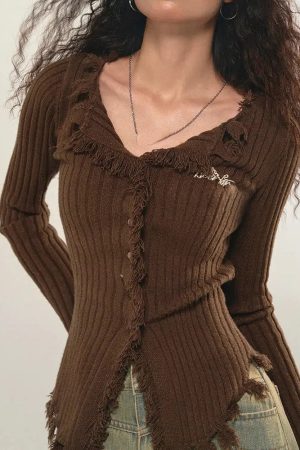 Fairy Grunge Corduroy Distressed Cardigan