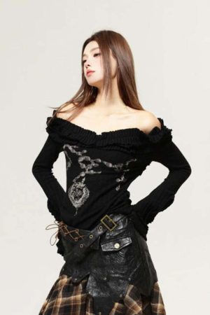 Fairy Grunge Cut Out Shoulder Top