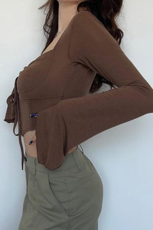 Fairy Grunge Flared Sleeve Crop Top