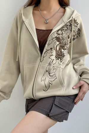 Fairy Grunge Floral Zip-Up Hoodie