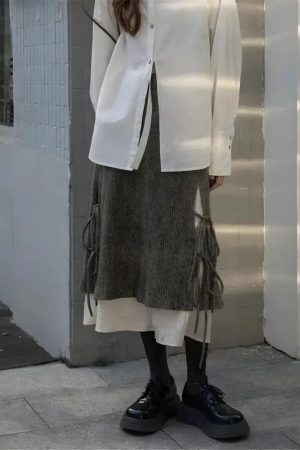 Fairy Grunge Lace Up Midi Skirt