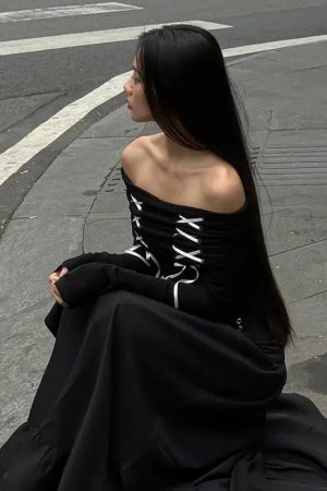 Fairy Grunge Off Shoulder Lace Up Top