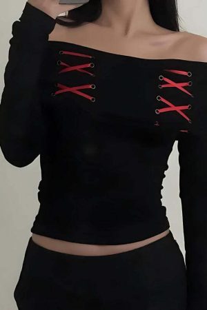 Fairy Grunge Off Shoulder Lace Up Top