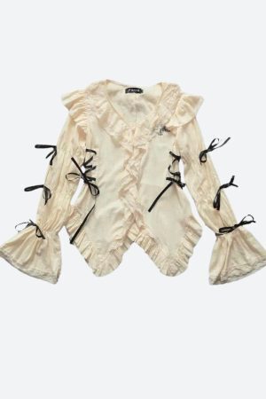 Fairy Grunge Ruffled Lace Up Blouse
