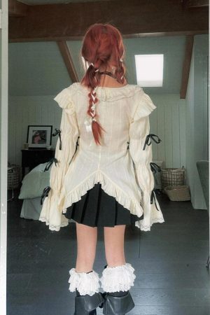 Fairy Grunge Ruffled Lace Up Blouse