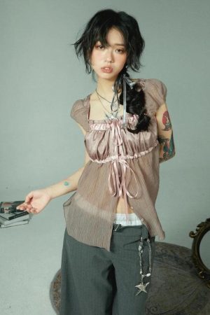 Fairy Grunge Sheer Ruched Top