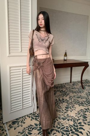 Fairycore Butterfly Crop Top & Maxi Skirt Two Piece Set